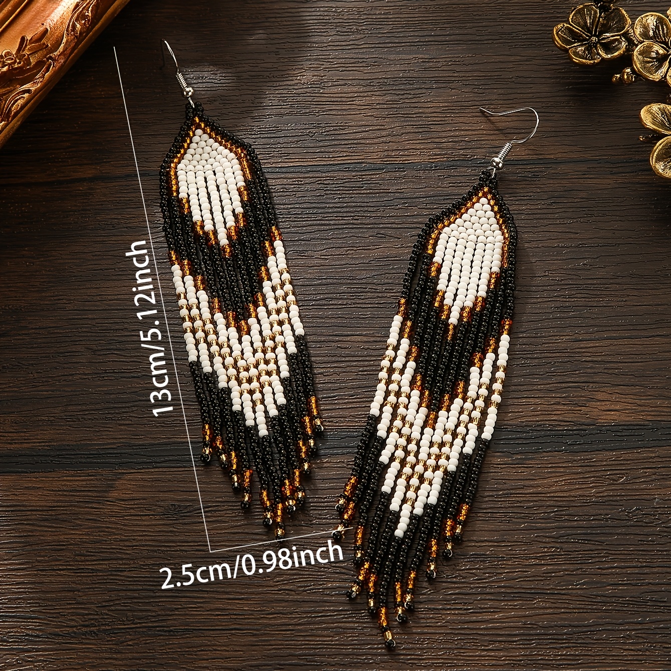 Women's Handmade Beaded Tassel Earrings, Two-Tone Set